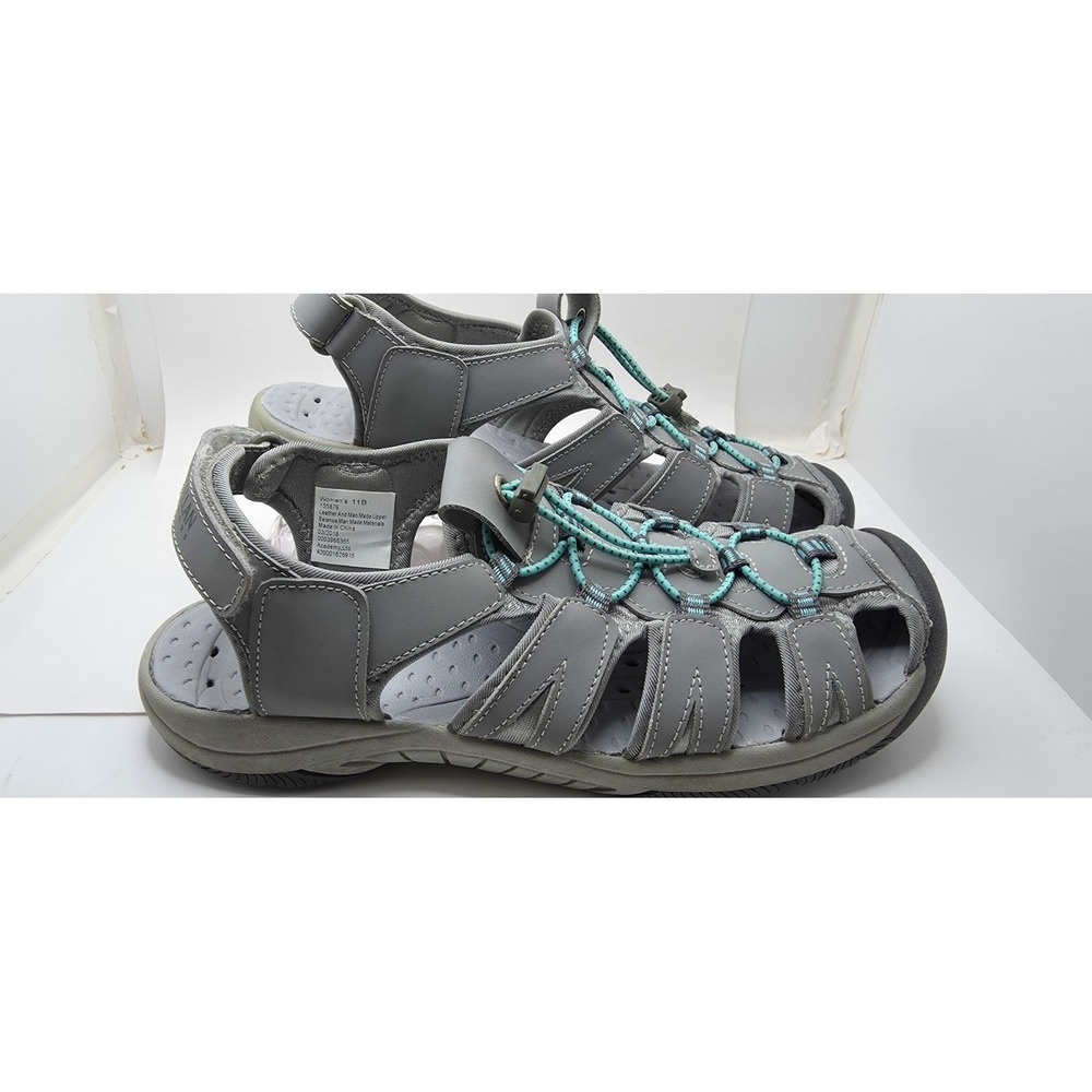 Magellan Outdoors Womens 11B Grey Leather Hiking Sport Sandals 155876 AquaTrac